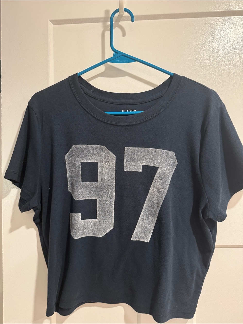 Hollister Dark Navy Crop Tee with White '97 Graphic